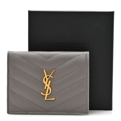 Saint Laurent Grain De Poudre Matelasse Chevron Monogram Flap Card Case Fog 9 of 9