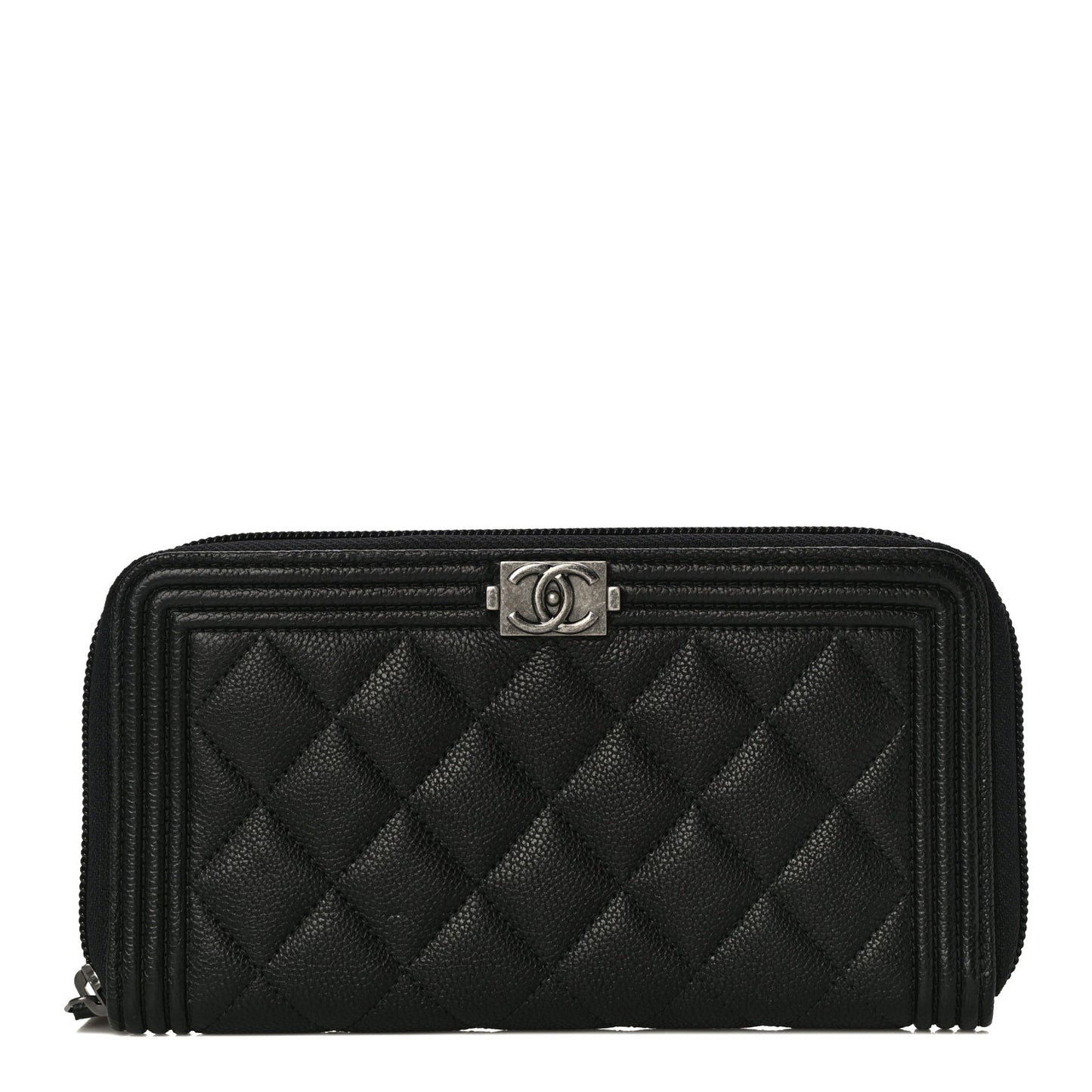 Caviar Quilted Boy Long Zip Around Wallet Black