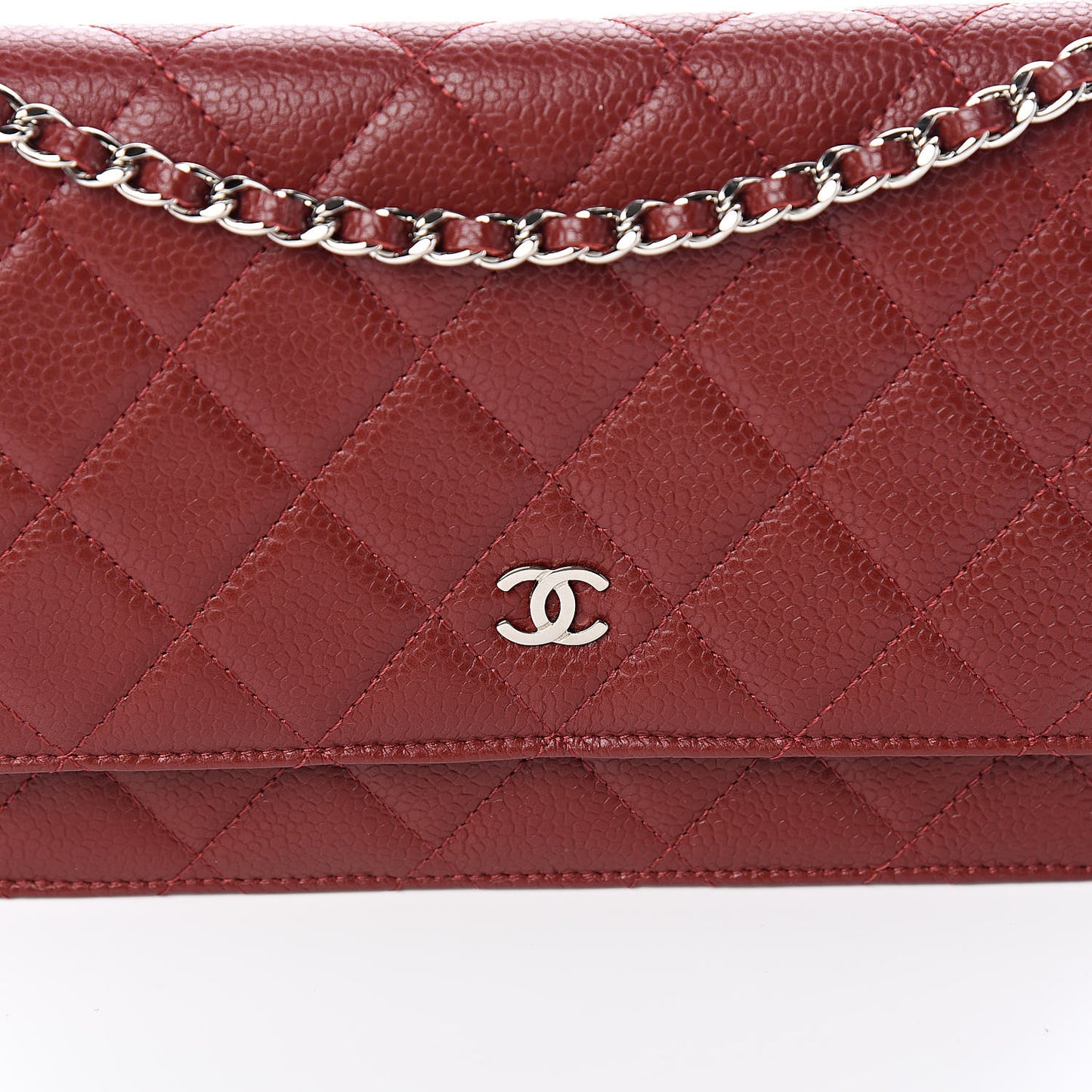 Caviar Quilted Wallet On Chain WOC Dark Red