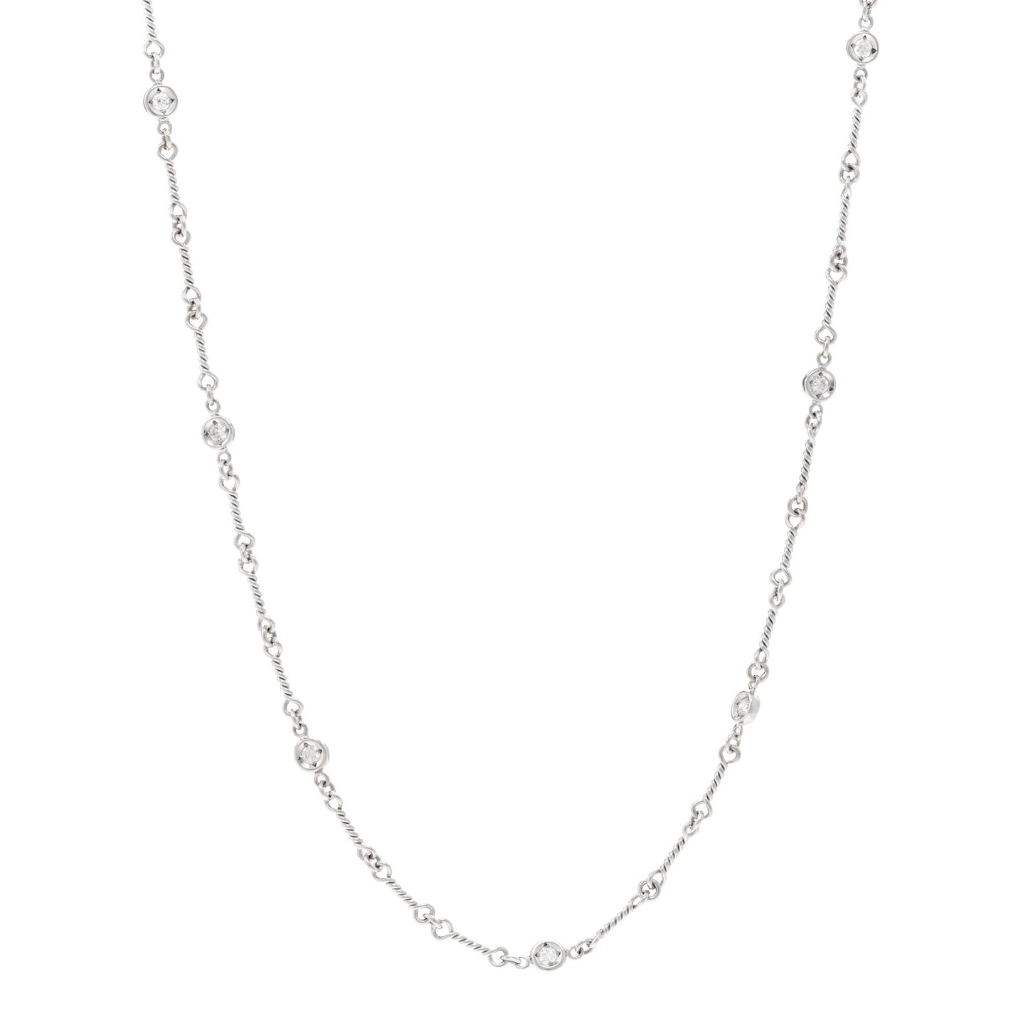 18K White Gold Diamond By the Inch Seven Station Dog Bone Necklace