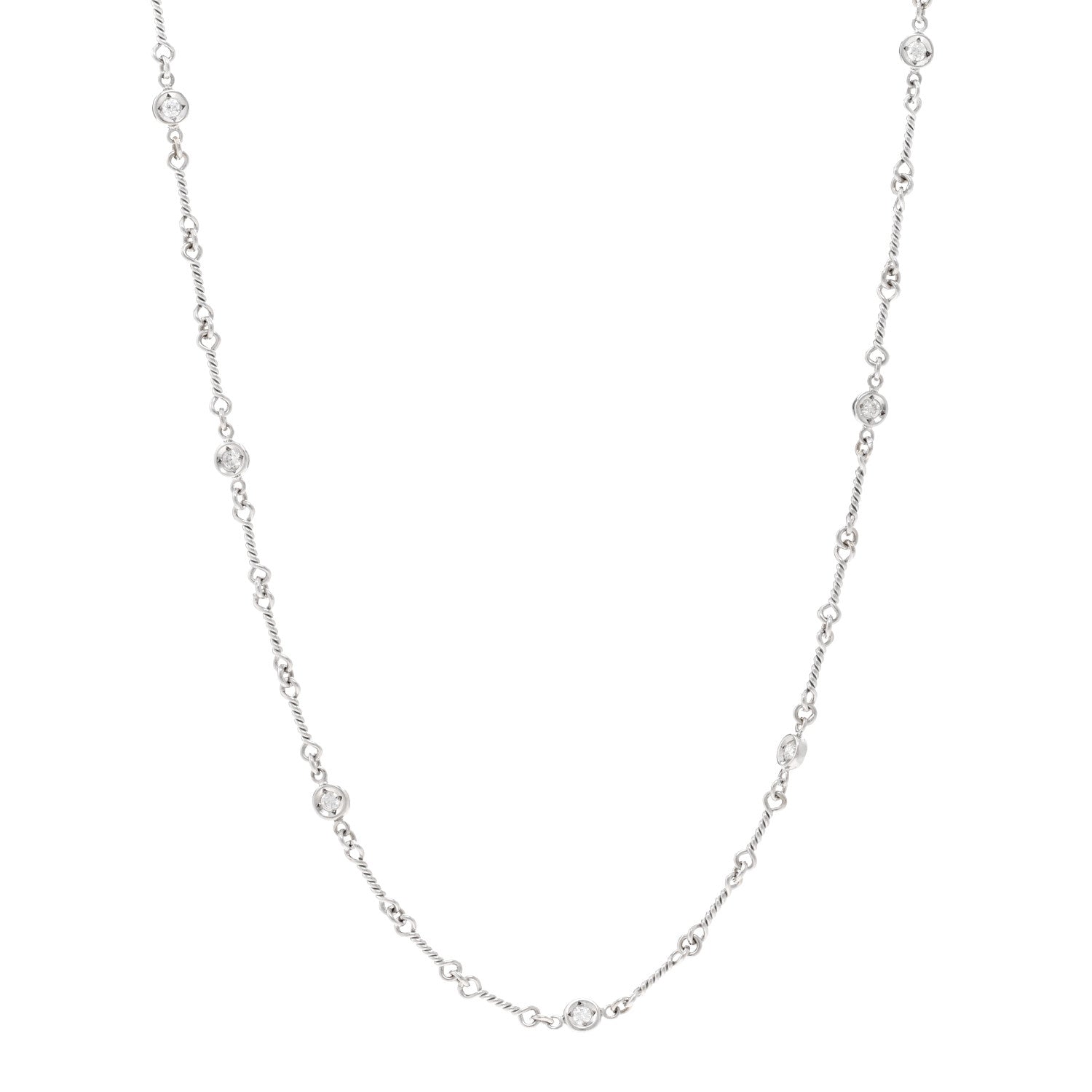 Roberto Coin 18K White Gold Diamond By the Inch Seven Station Dog Bone Necklace 1 of 5