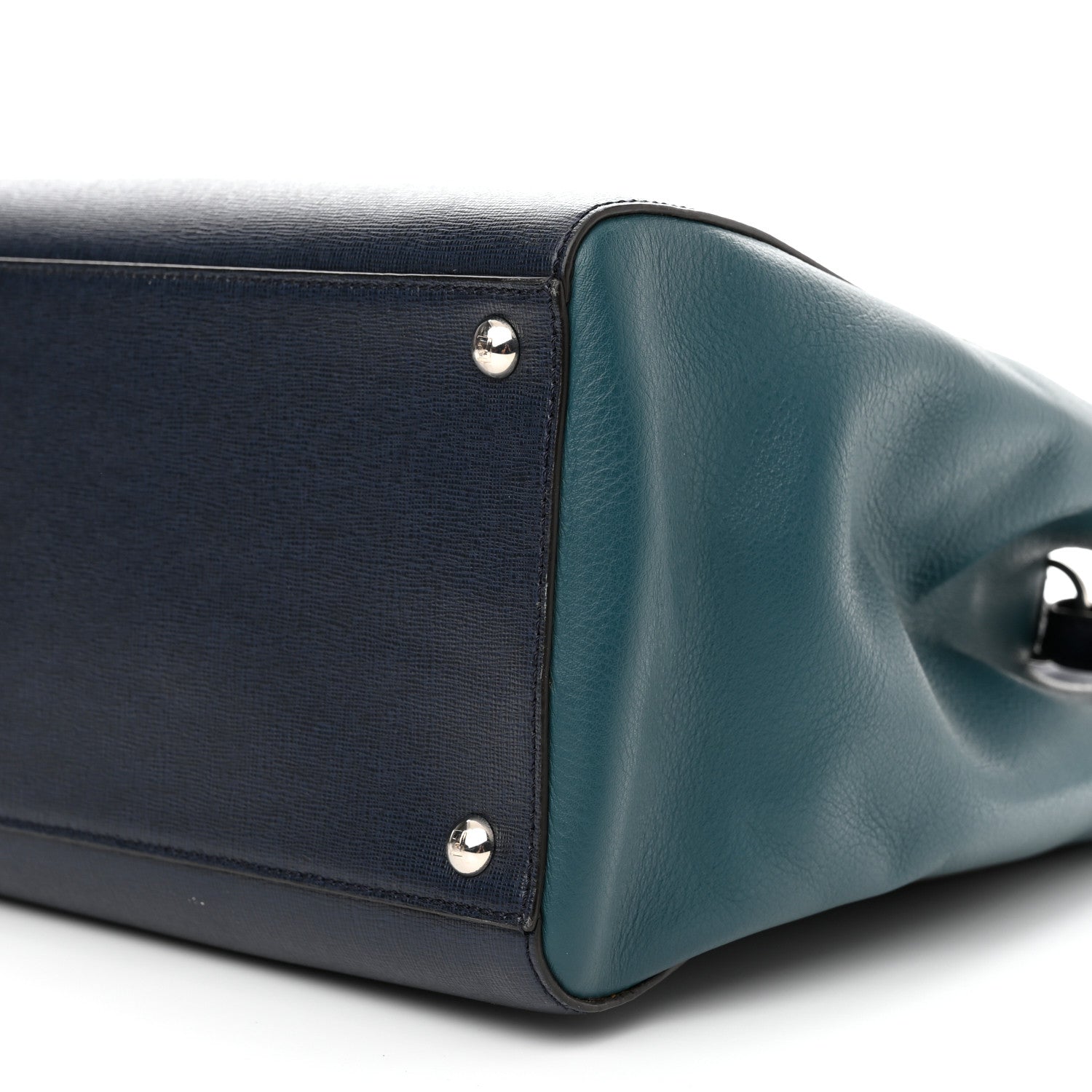 Fendi Vitello Elite Colorblock Regular 2Jours Tote Lavagna Lago Oceano 10 of 12