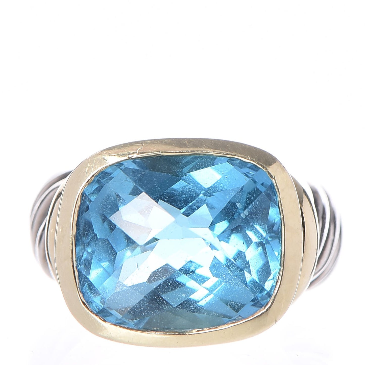 Sterling Silver 14K Yellow Gold Blue Topaz 14mm Noblesse Ring 54 6.75