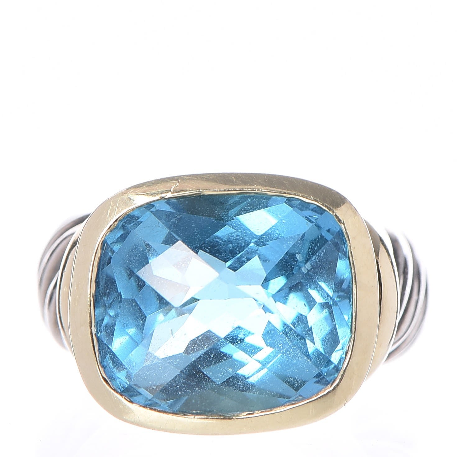 David Yurman Sterling Silver 14K Yellow Gold Blue Topaz 14mm Noblesse Ring 54 6.75 1 of 6