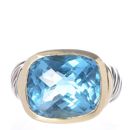 David Yurman Sterling Silver 14K Yellow Gold Blue Topaz 14mm Noblesse Ring 54 6.75 1 of 6