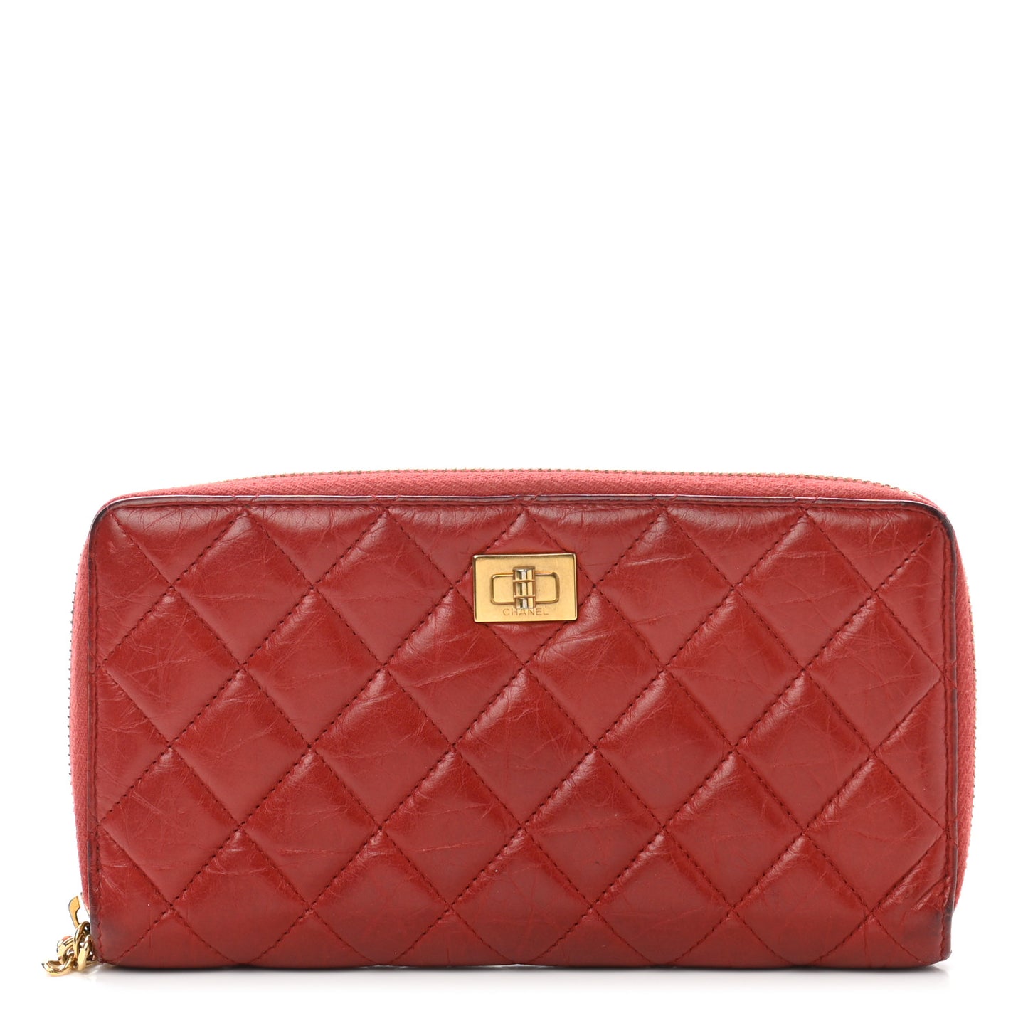 Calfskin Quilted Reissue Zip Around Wallet Red