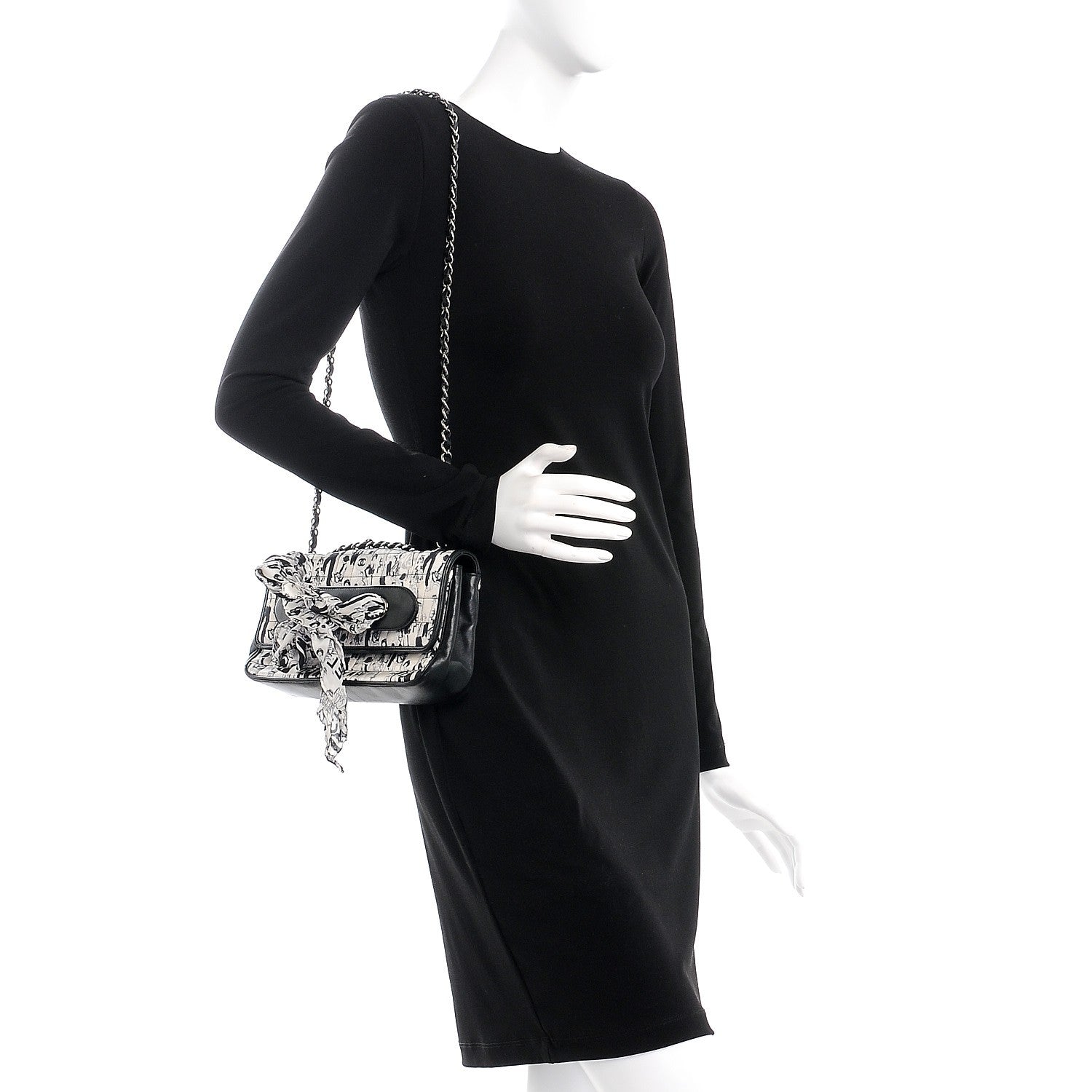 Chanel Silk Lambskin Coco Mademoiselle Scarf Flap Bag White Black 2 of 13