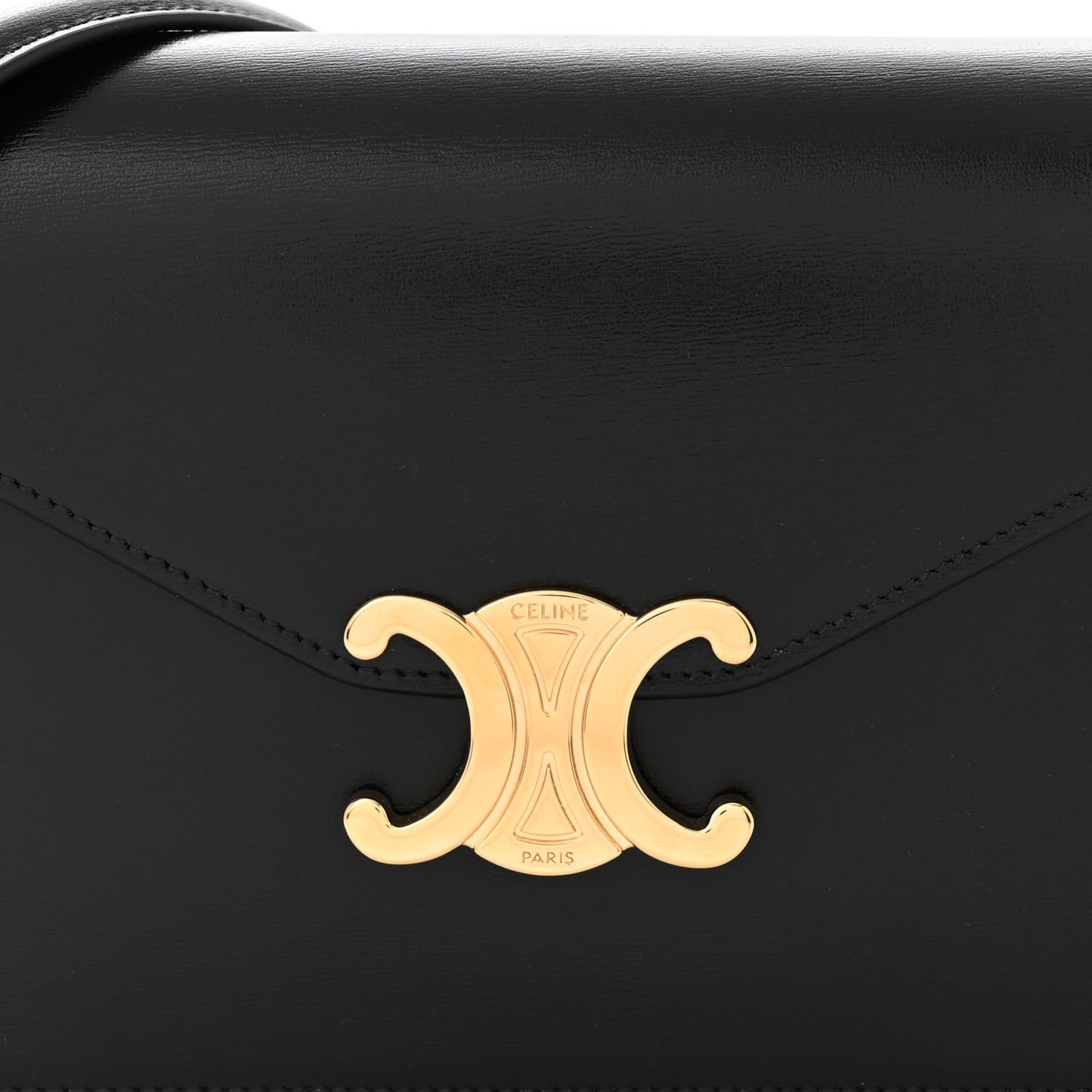 Shiny Calfskin Triomphe Margo Wallet on Chain Black