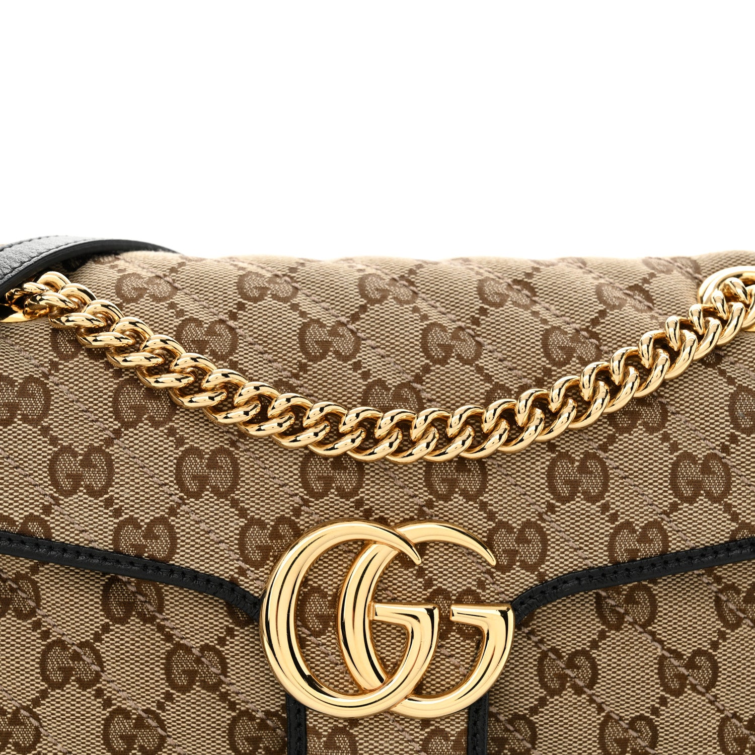Gucci Monogram Matelasse Diagonal Small GG Marmont Shoulder Bag Beige Black 8 of 10