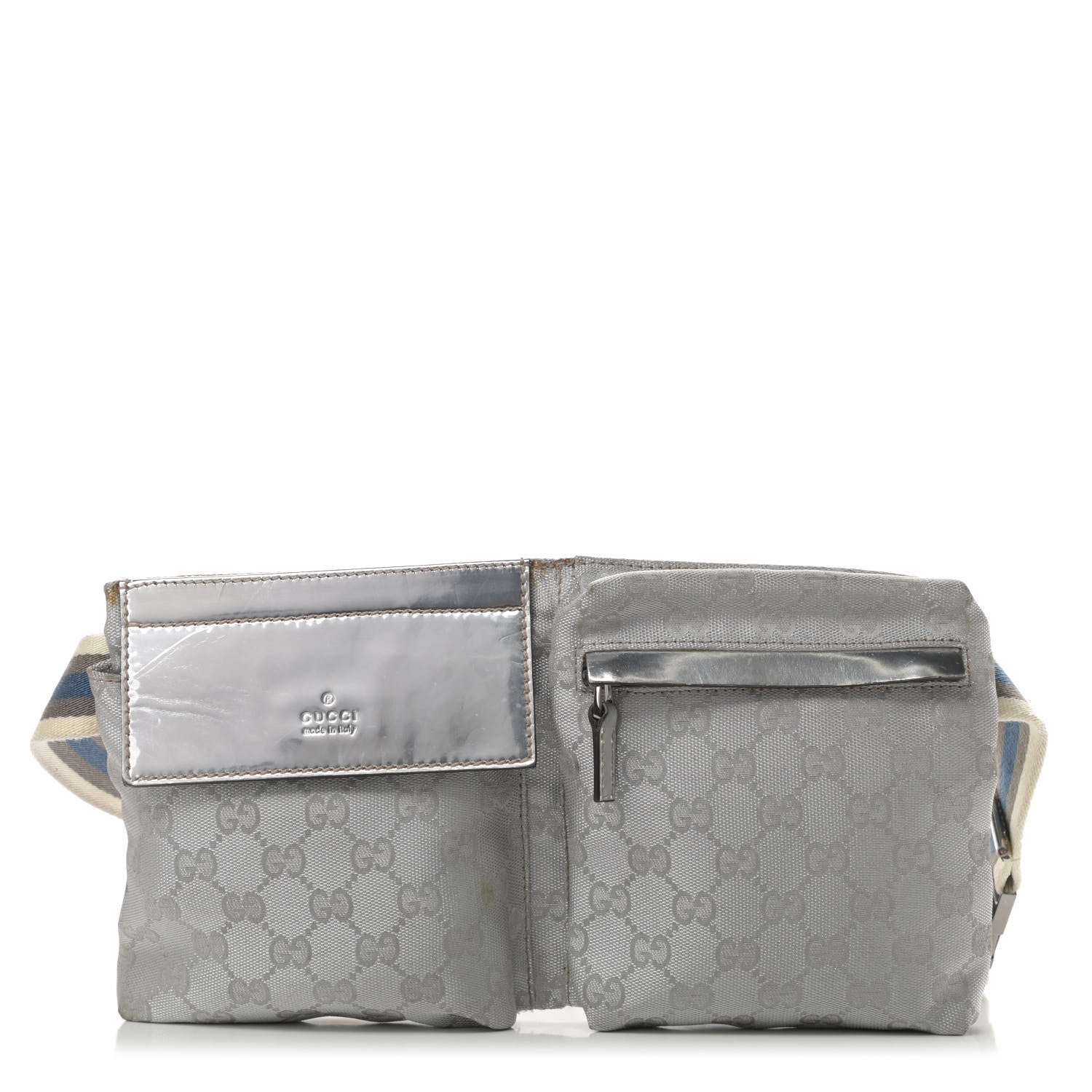 Gucci GG Monogram Web Double Pocket Belt Bag Silver 1 of 17