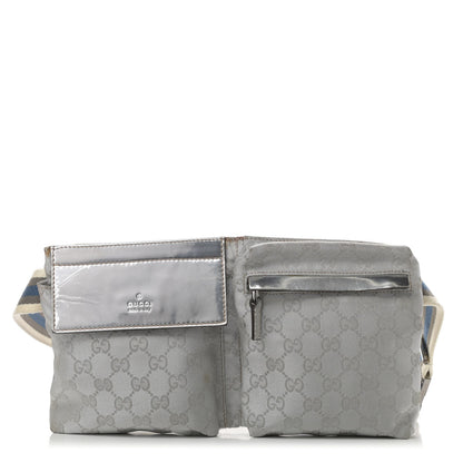 Gucci GG Monogram Web Double Pocket Belt Bag Silver 1 of 17