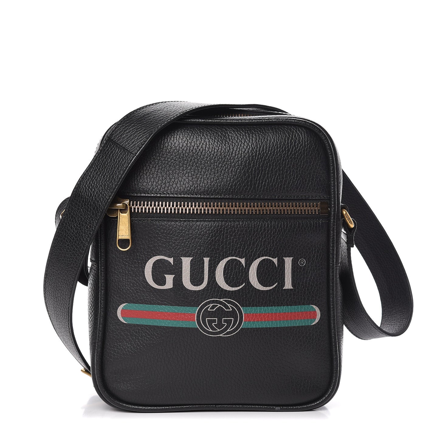 Grained Calfskin Logo Messenger Bag Black
