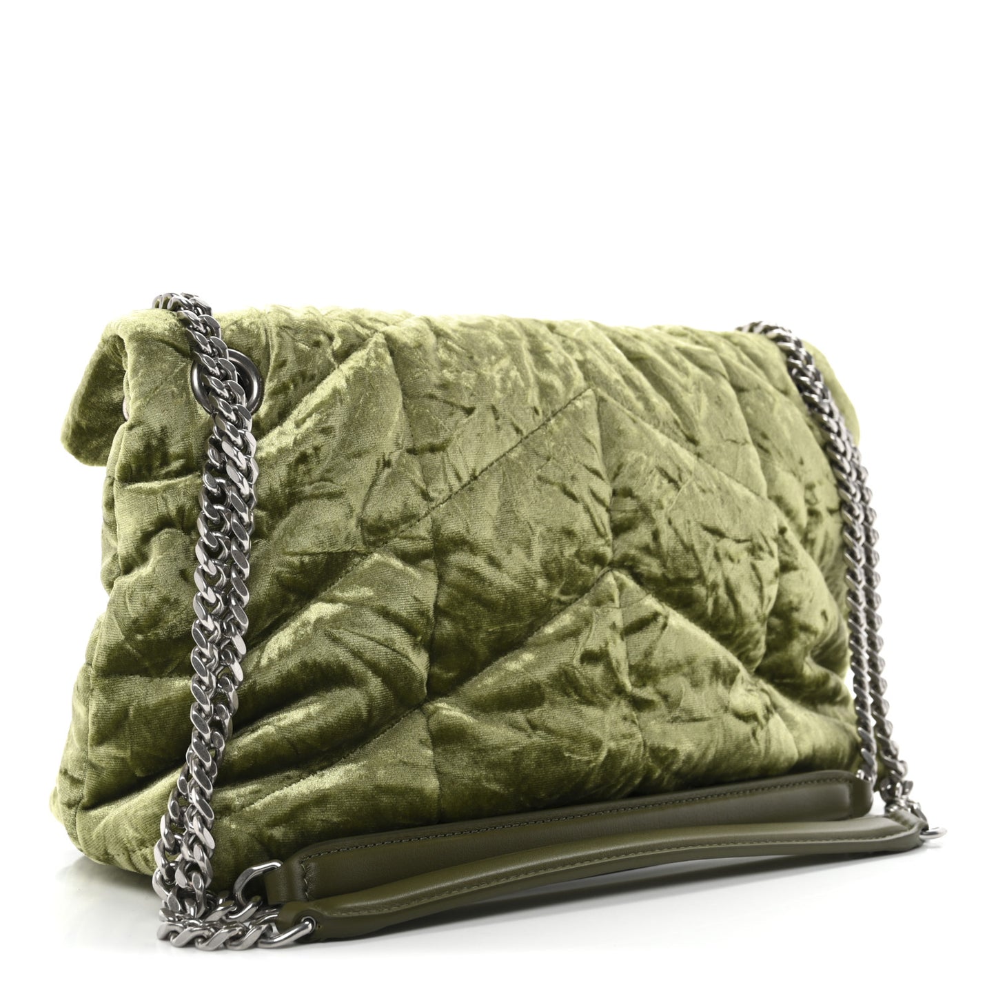 Crushed Velvet Quilted Small Loulou Puffer Monogram Chain Satchel Green
