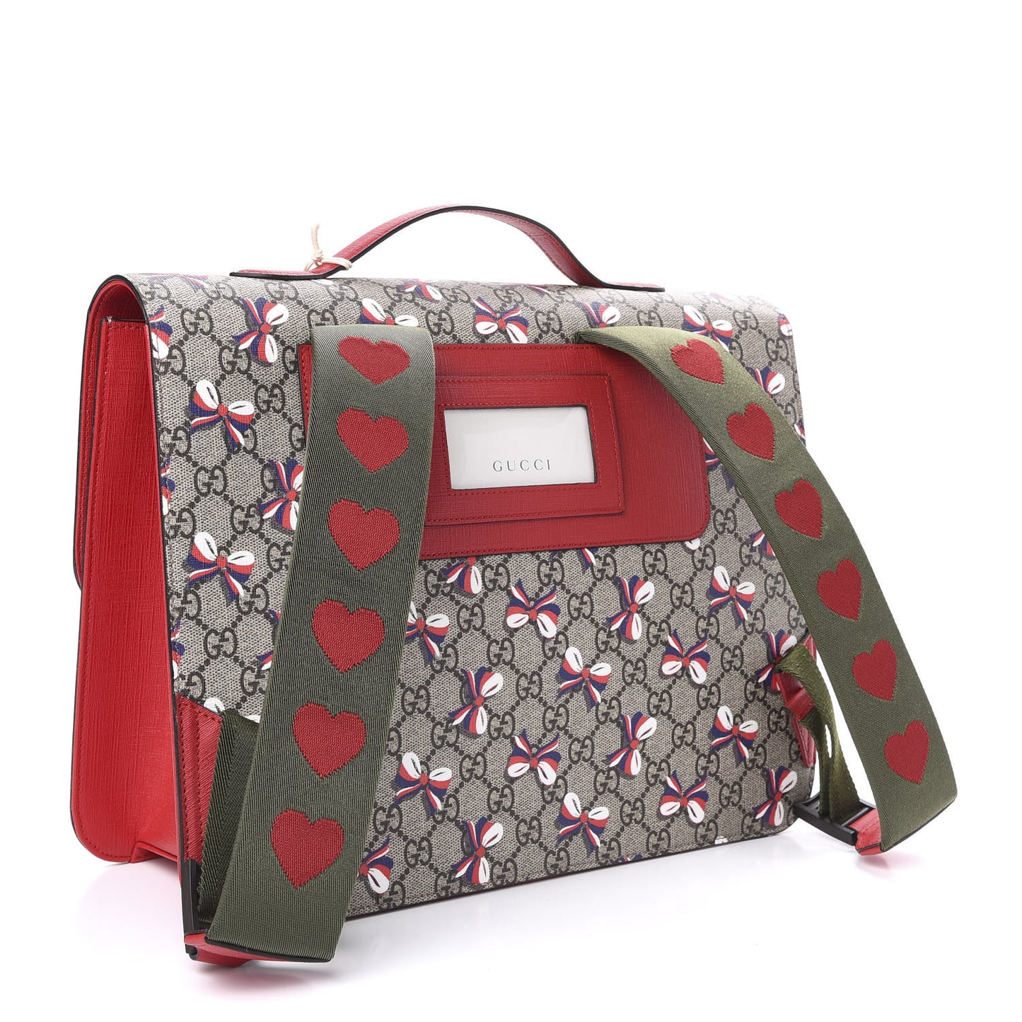 GG Supreme Monogram Childrens Sylvie Bow Print Backpack Red