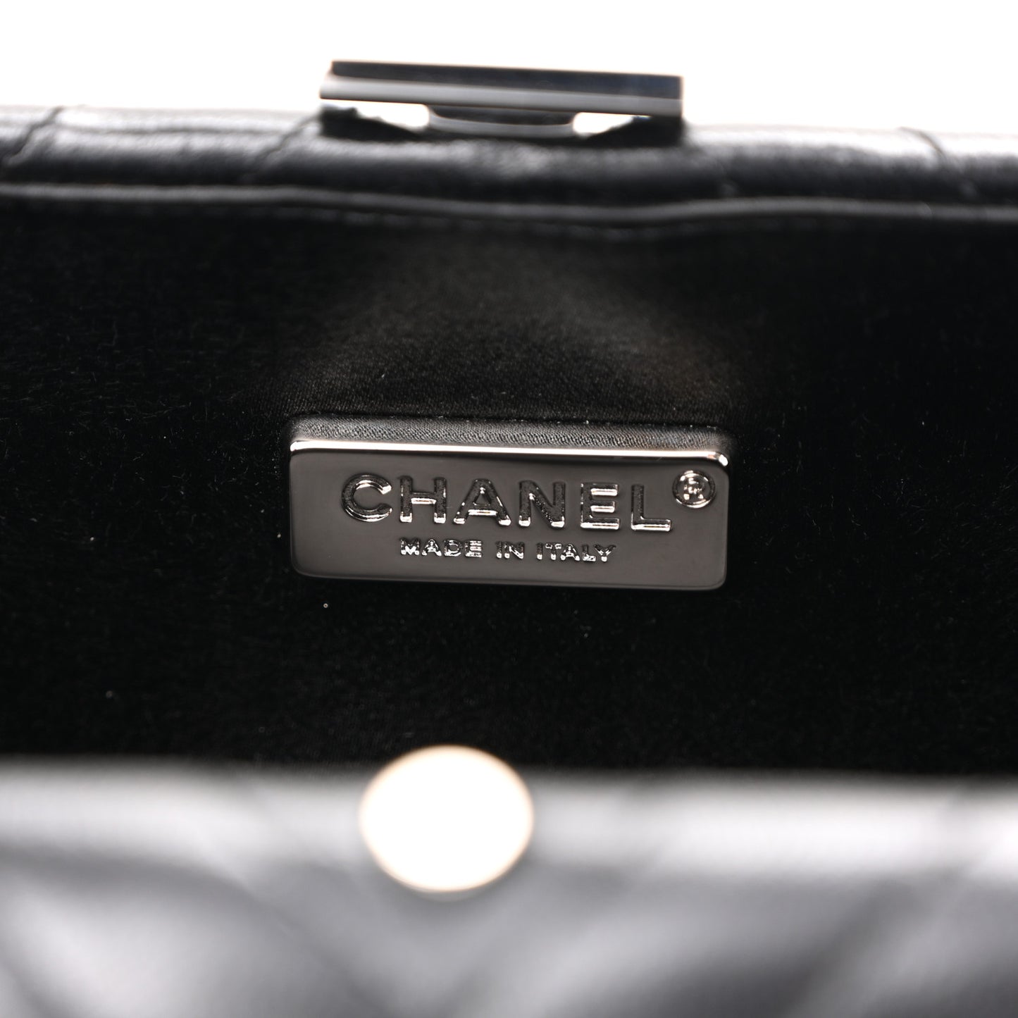 Lambskin Chevron Quilted CC Fringe Clutch Black