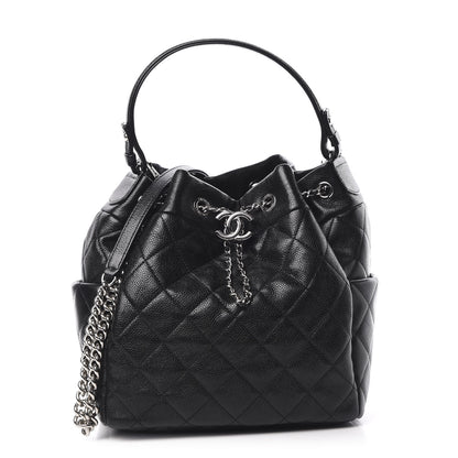 Chanel Grained Calfskin Quilted Medium CC Chain Bucket Drawstring Bag Black 1 of 13