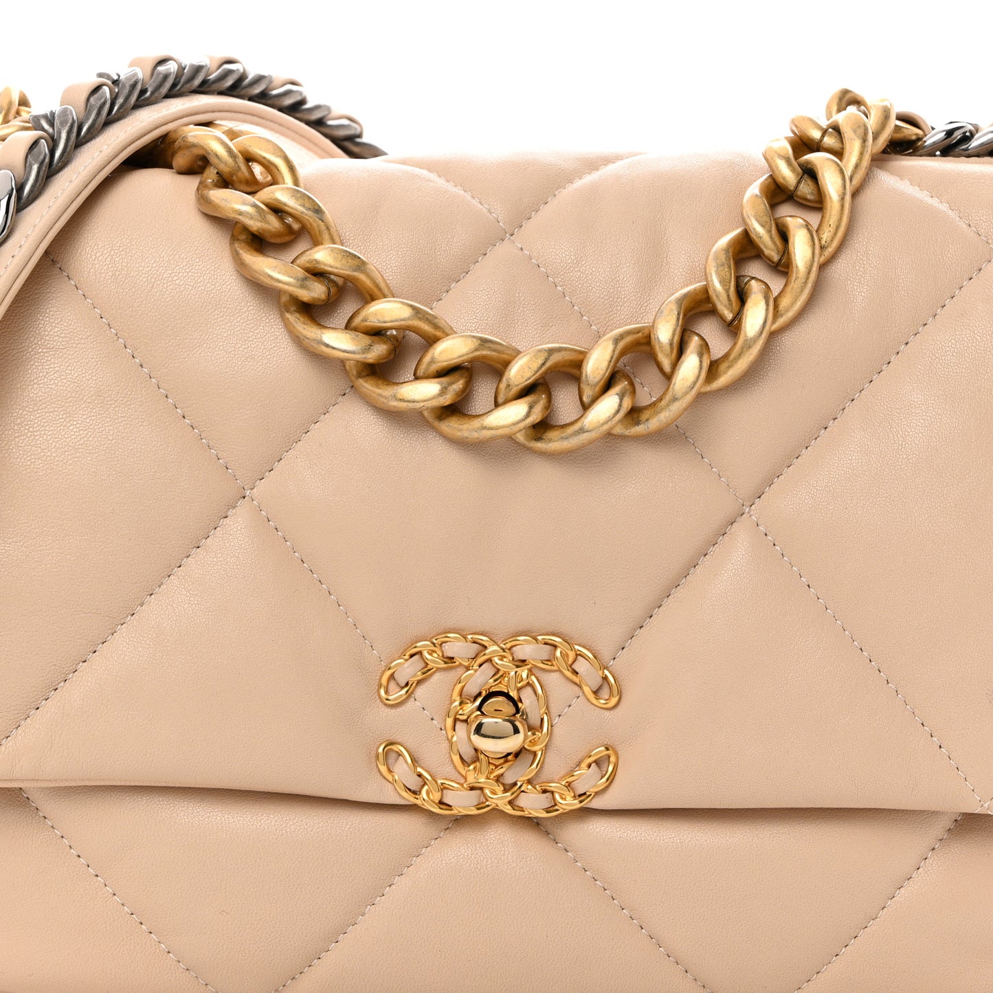 Goatskin Quilted Large Chanel 19 Flap Beige