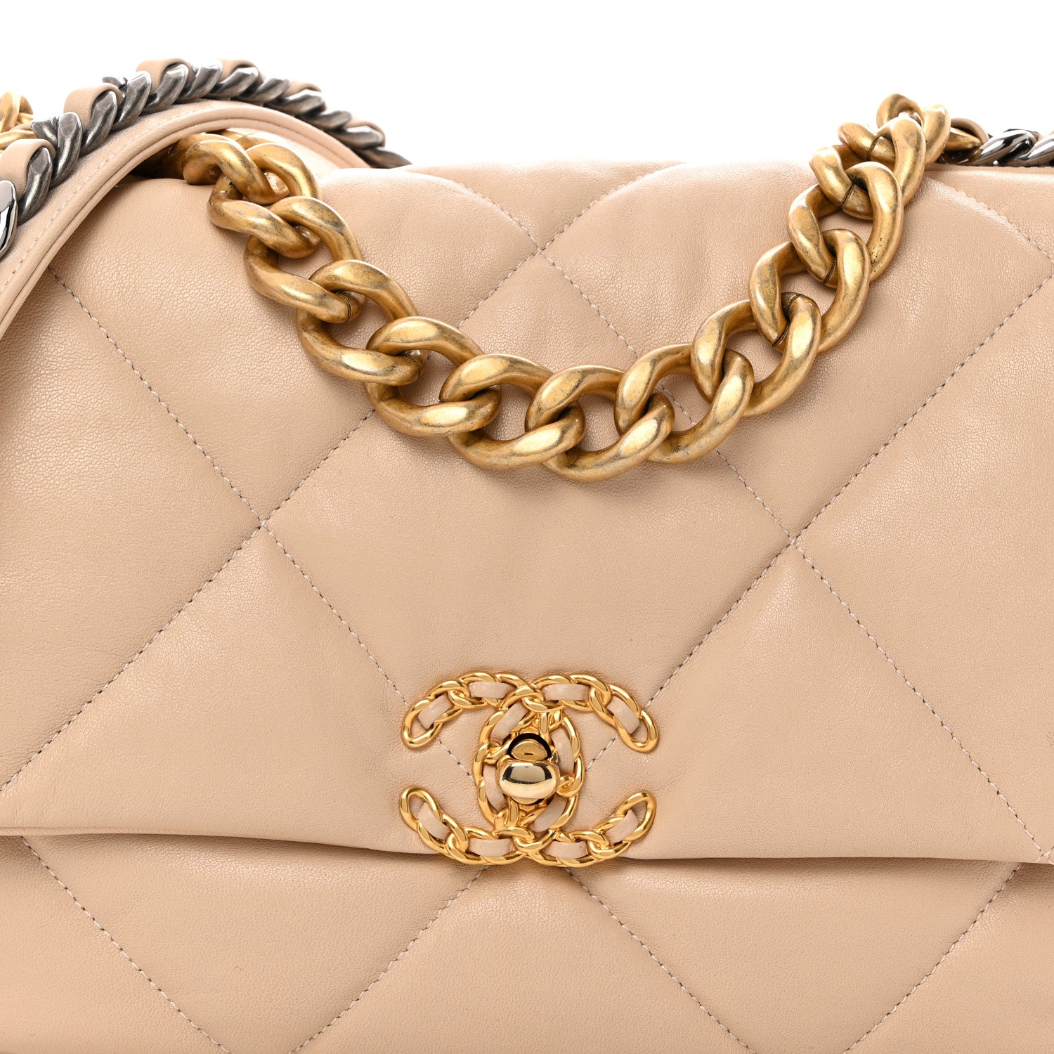 Chanel Goatskin Quilted Large Chanel 19 Flap Beige 8 of 10