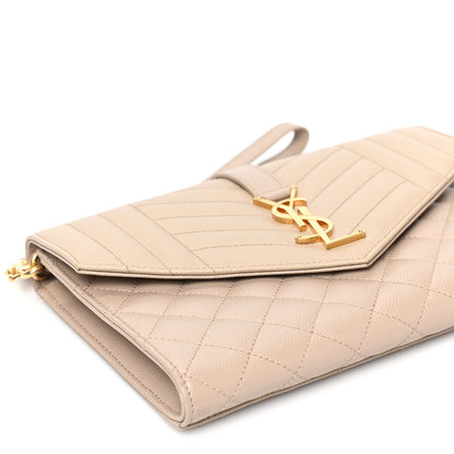 Saint Laurent Grain De Poudre Textured Mixed Matelasse Triquilt Monogram Clutch Dark Beige 8 of 9