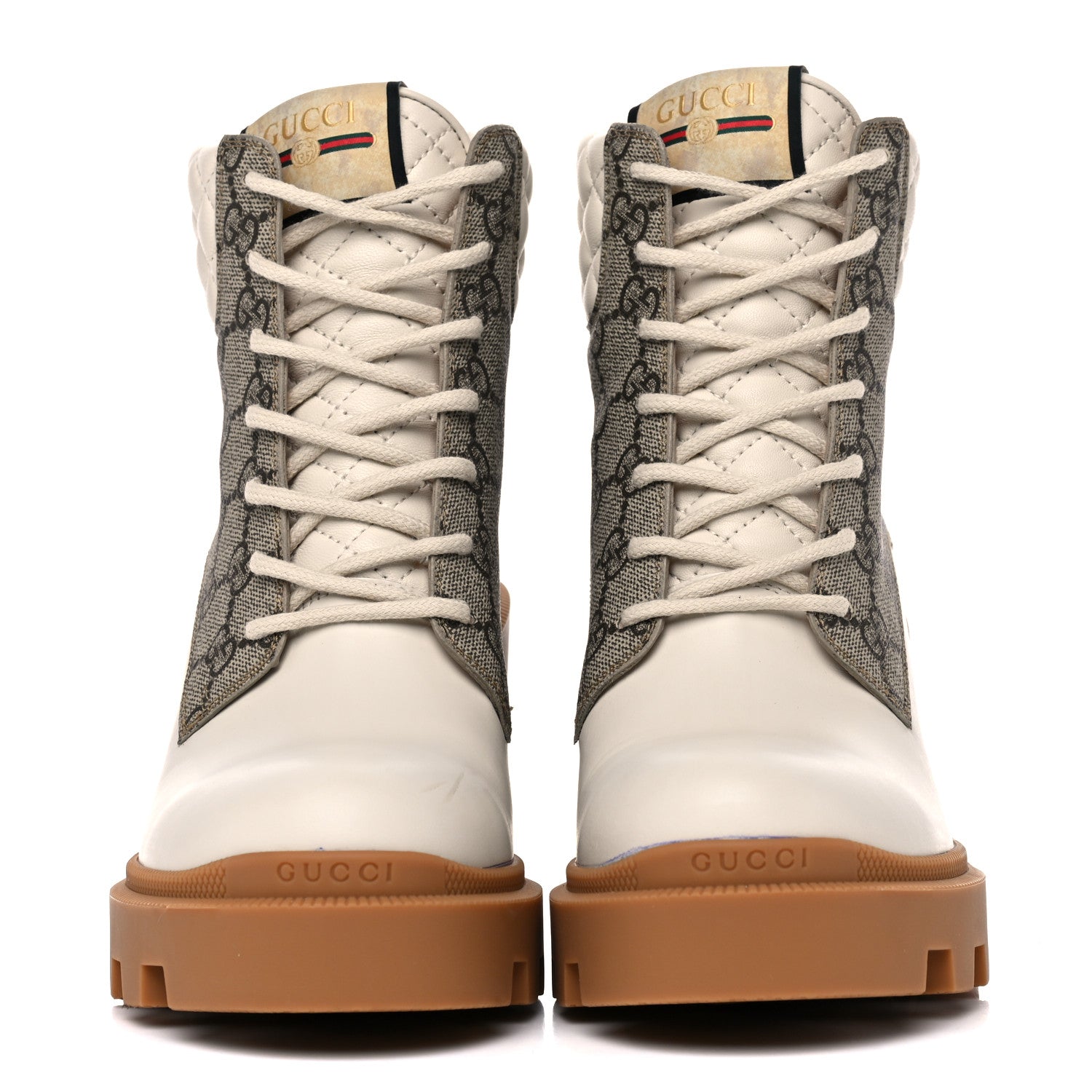 Gucci Calfskin GG Supreme Monogram Nappa Quilted Lace Up Ankle Boots 39 Mystic White Beige 2 of 14