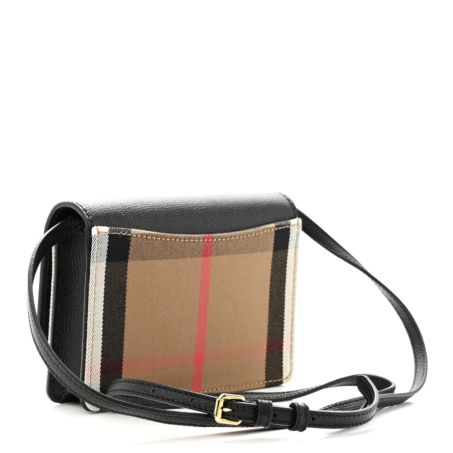 Burberry Grained Calfskin House Check Tartan Mix Hampshire Wallet On Chain Black 3 of 9