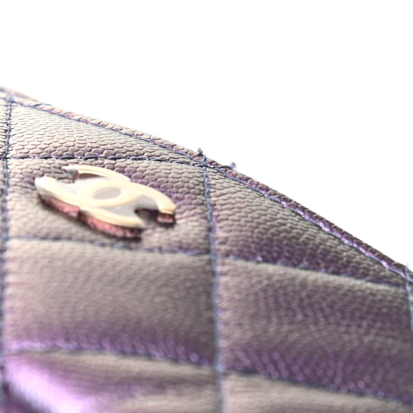 Iridescent Caviar Quilted Card Holder Dark Blue