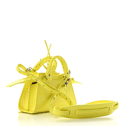Balenciaga Calfskin Crocodile Embossed Neo Classic Hardware Nano City Crossbody Light Yellow 3 of 9
