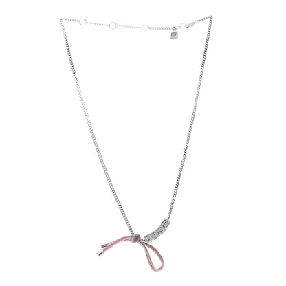 Christian Dior Velvet Bow Block Letter Necklace Silver Pink 3 of 5