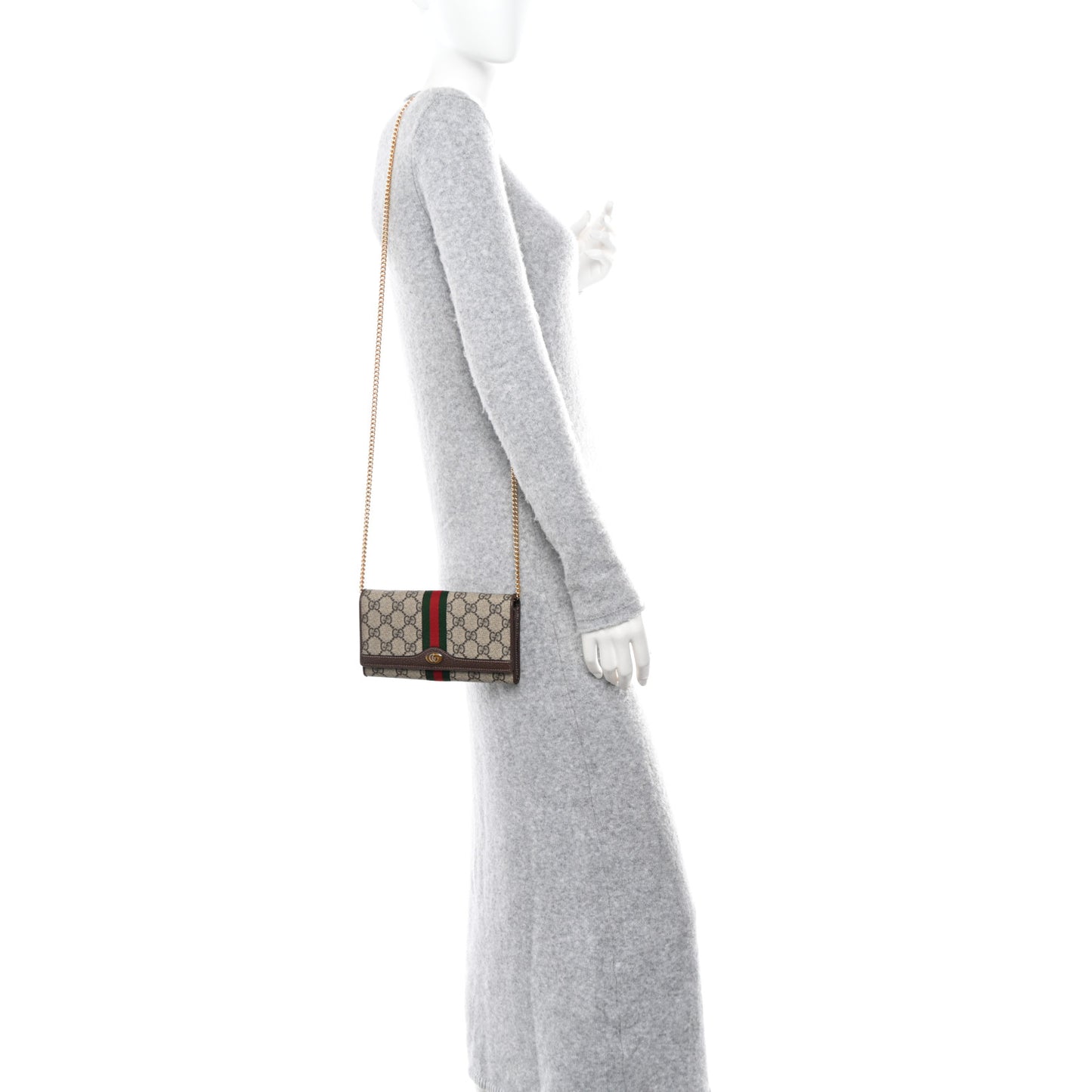 GG Supreme Monogram Web Ophidia Wallet On Chain Brown