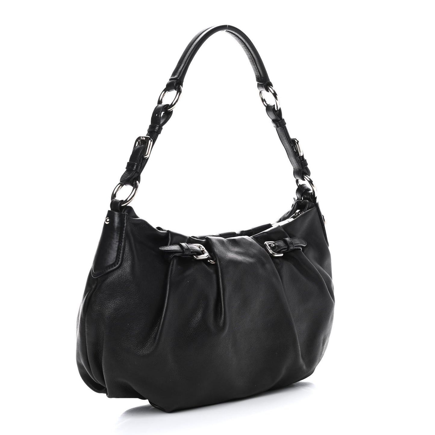 Soft Calfskin Pleated Hobo Black