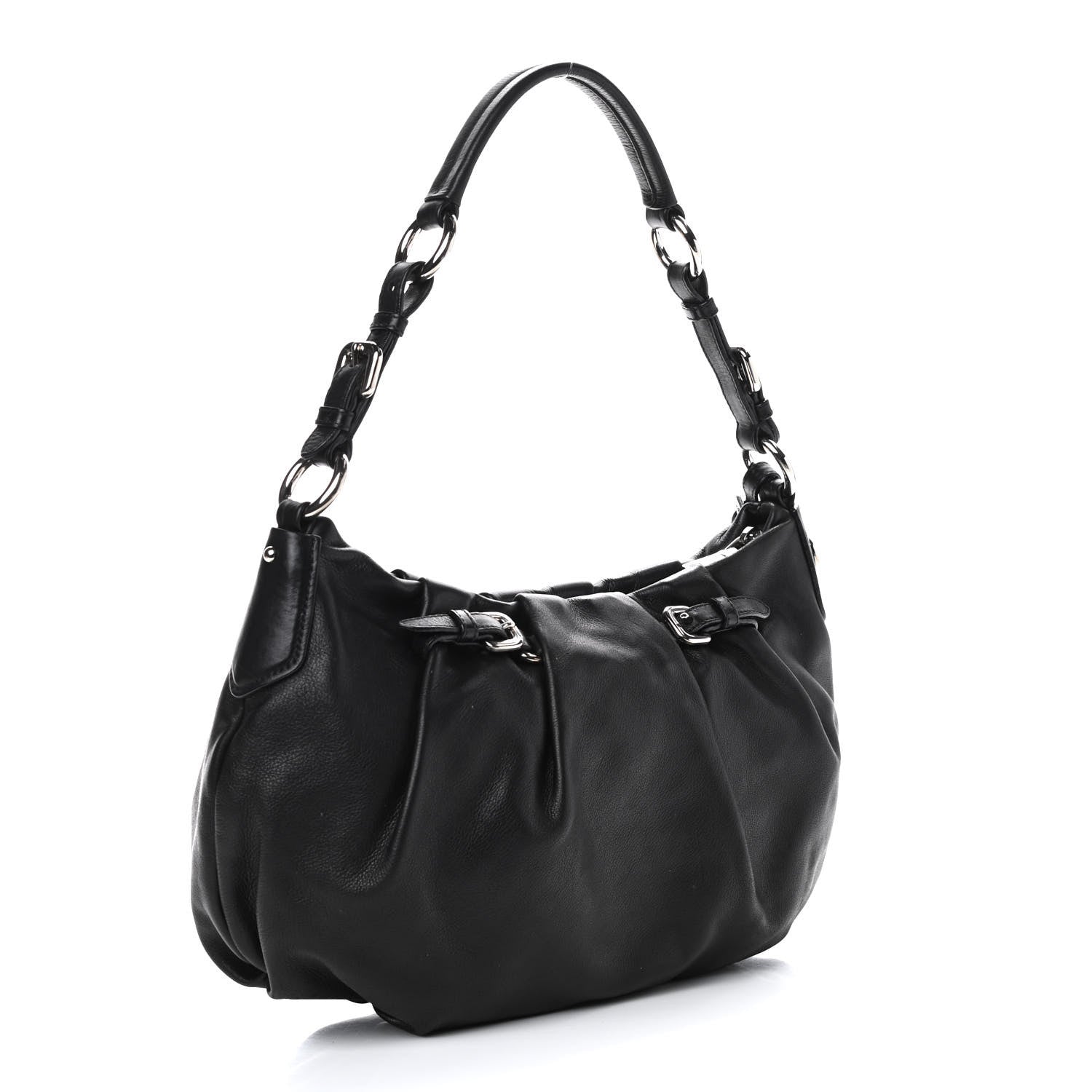 Prada Soft Calfskin Pleated Hobo Black 3 of 9