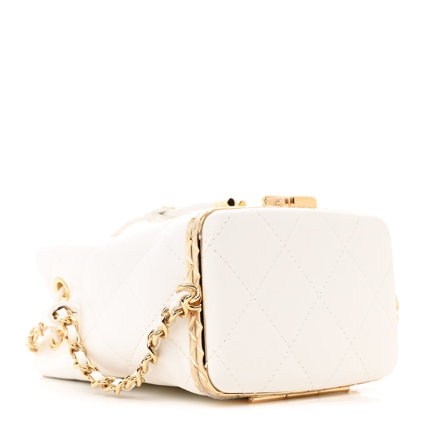 Chanel Metal Lambskin Quilted Small Chain Bucket Bag White 4 of 12