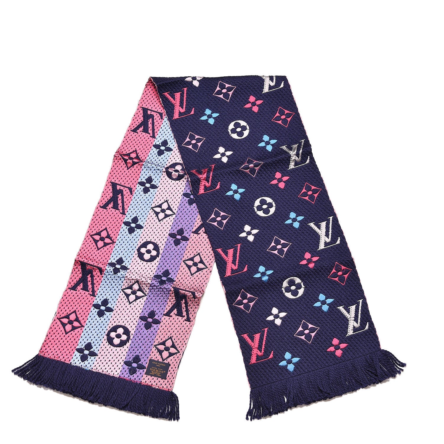 Louis Vuitton Wool Silk Rainbow Logomania Scarf Navy 3 of 4