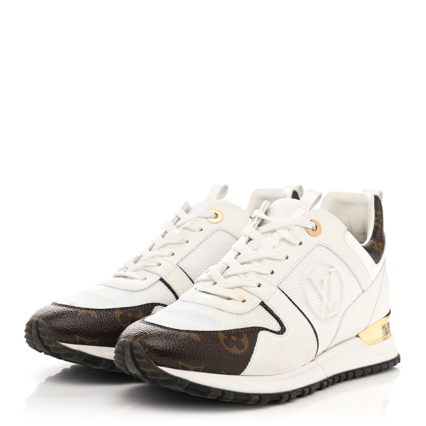 Calfskin Monogram Run Away Sneakers 38.5 White