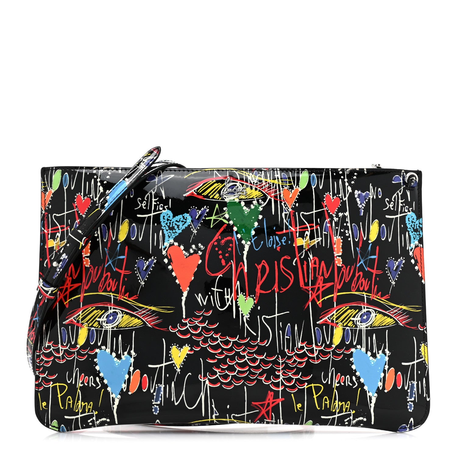 Christian Louboutin Patent Loubitag Loubiclutch Graffiti Clutch Black 1 of 8