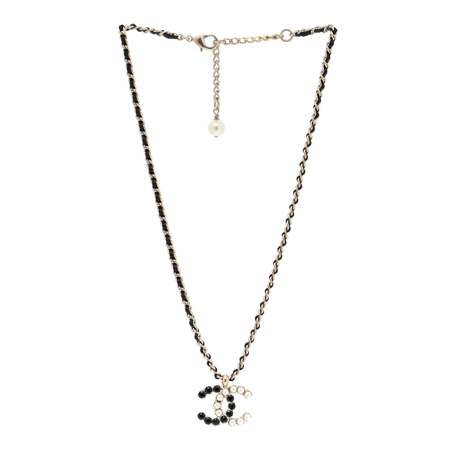 Lambskin Resin Pearl Dazzling Domino Short Necklace Gold Black
