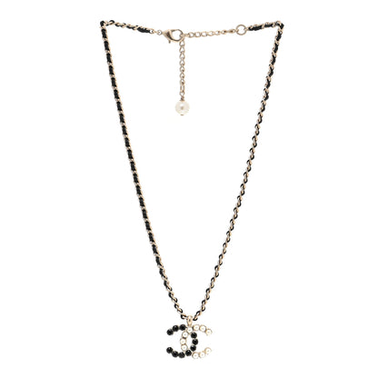 Chanel Lambskin Resin Pearl Dazzling Domino Short Necklace Gold Black 3 of 5