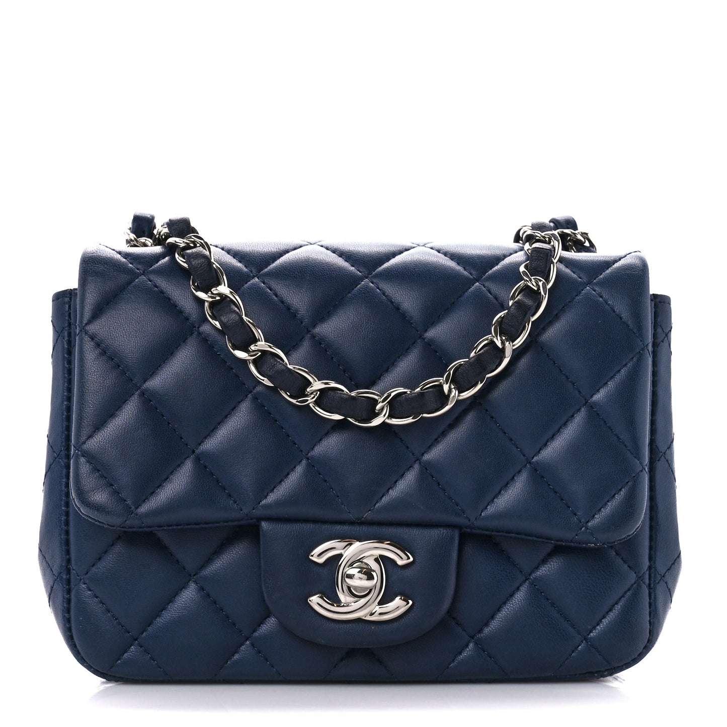 Lambskin Quilted Mini Square Flap Navy
