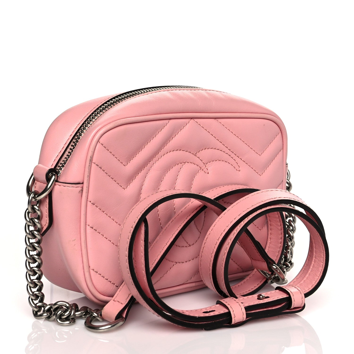Gucci Calfskin Matelasse Mini GG Marmont Chain Shoulder Bag Wild Rose 3 of 11