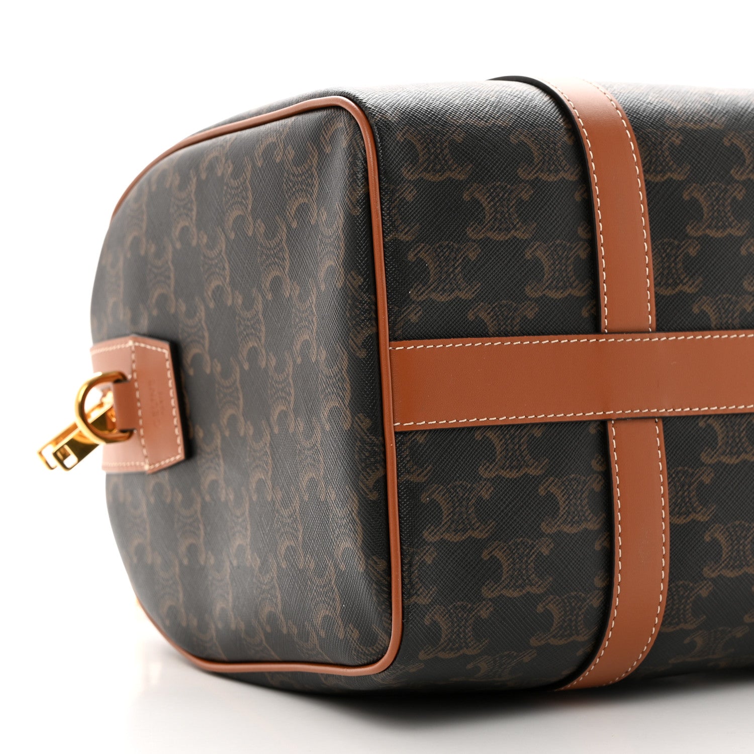 Celine Triomphe Canvas Calfskin Boston Bag Tan 9 of 10