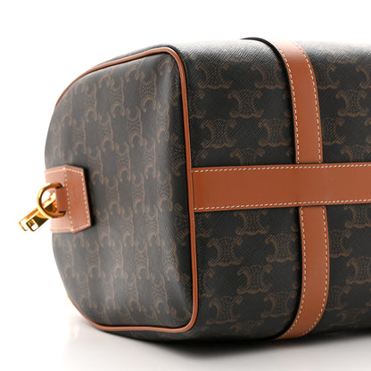 Celine Triomphe Canvas Calfskin Boston Bag Tan 9 of 10