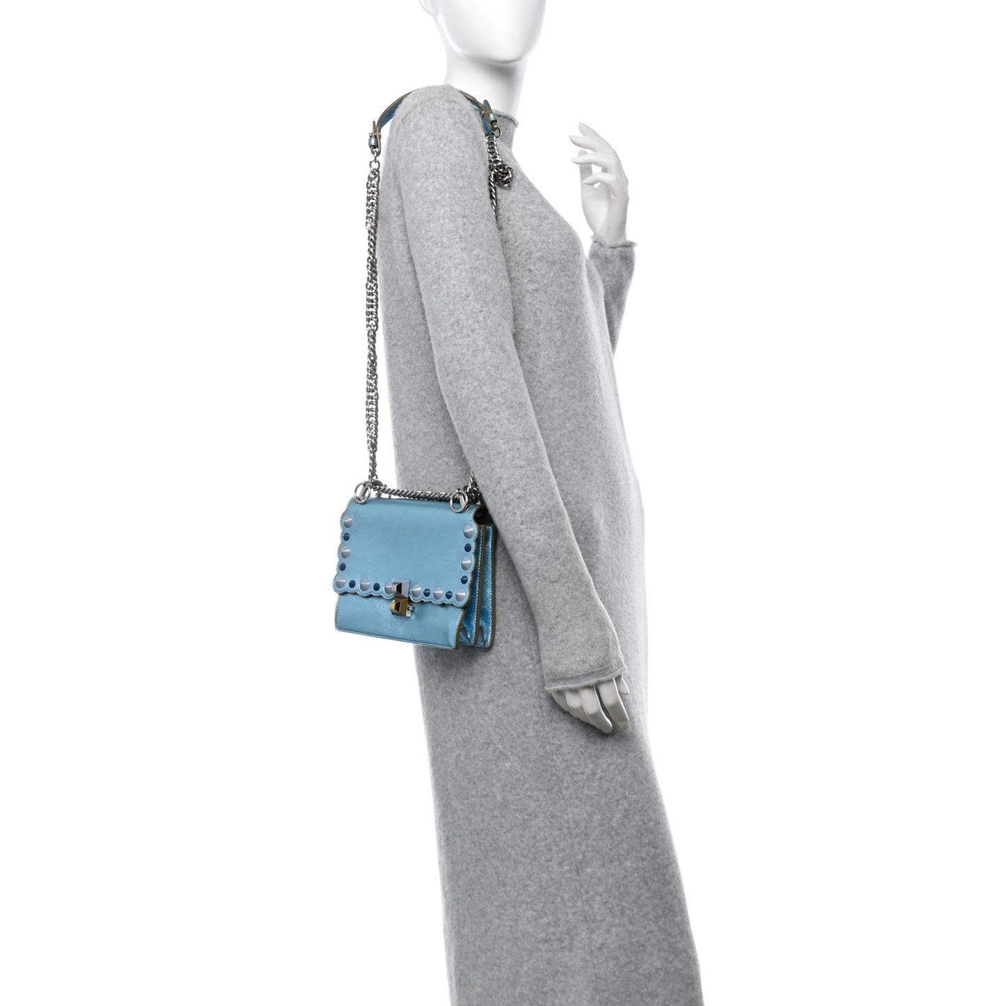 Vitello Catalan Mirror Scalloped Multi Studded Small Kan I Shoulder Bag Blue