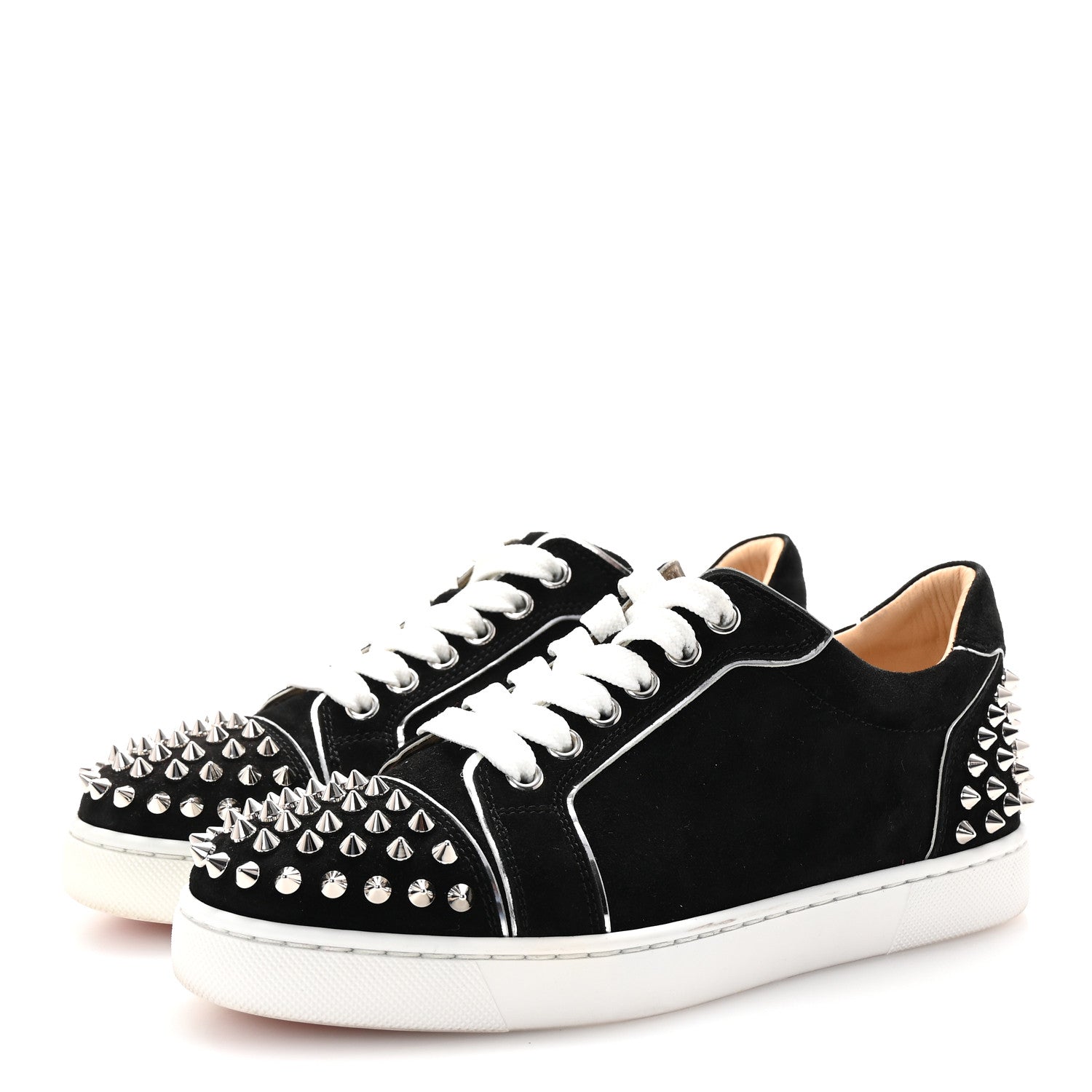Christian Louboutin Suede Womens Louis Junior Spikes Flat Sneakers 35 Black 4 of 9