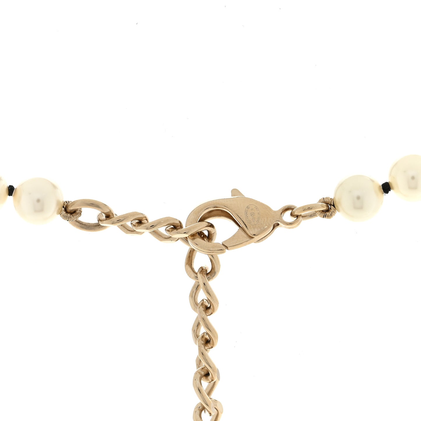 Pearl Crystal Lambskin CC Long Necklace Gold Black