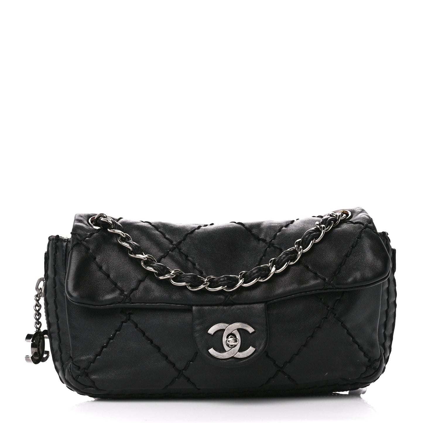 Calfskin Stitched Expandable Flap Black