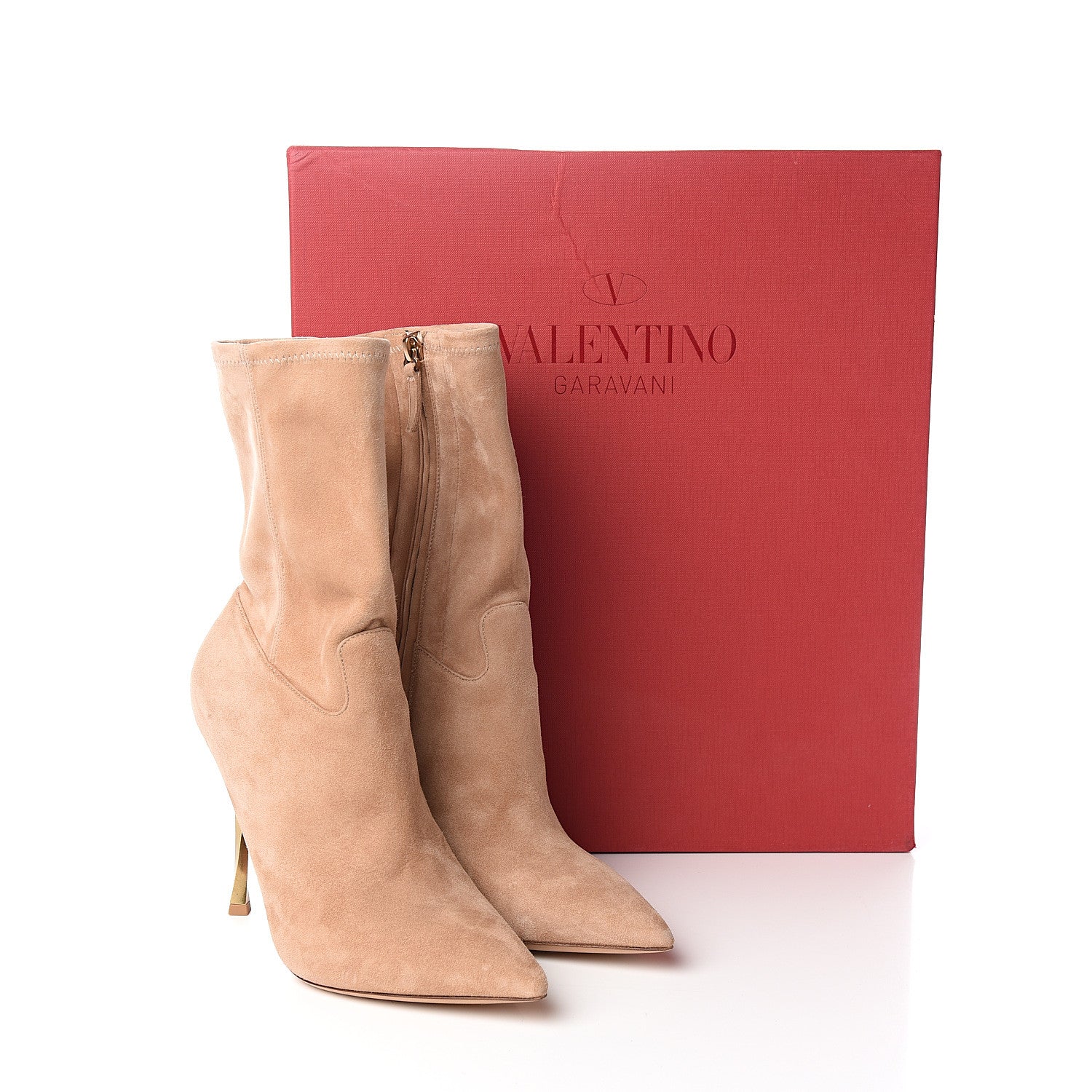 Valentino Garavani Suede Stretch Pointed Toe Mid Calf Boots 37.5 Skin Sorbet 9 of 9