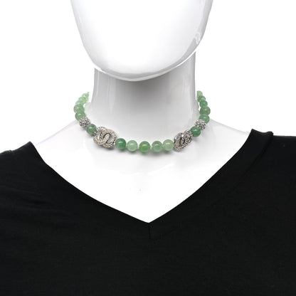 Chanel Bead Crystal CC Choker Necklace Green Silver 2 of 6