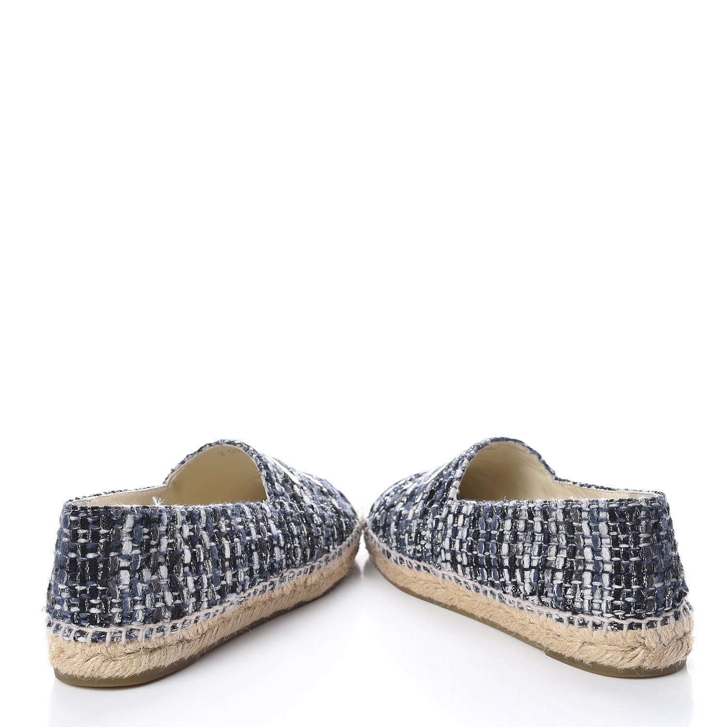 Chanel Metallic Tweed Lambskin CC Espadrilles 37 Blue Black Silver 6 of 12