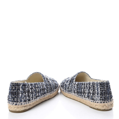 Chanel Metallic Tweed Lambskin CC Espadrilles 37 Blue Black Silver 6 of 12