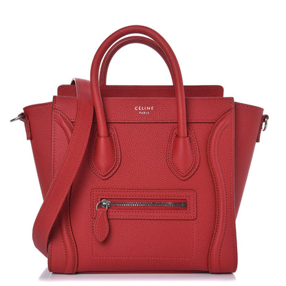 Celine Drummed Calfskin Nano Luggage Red 1 of 8